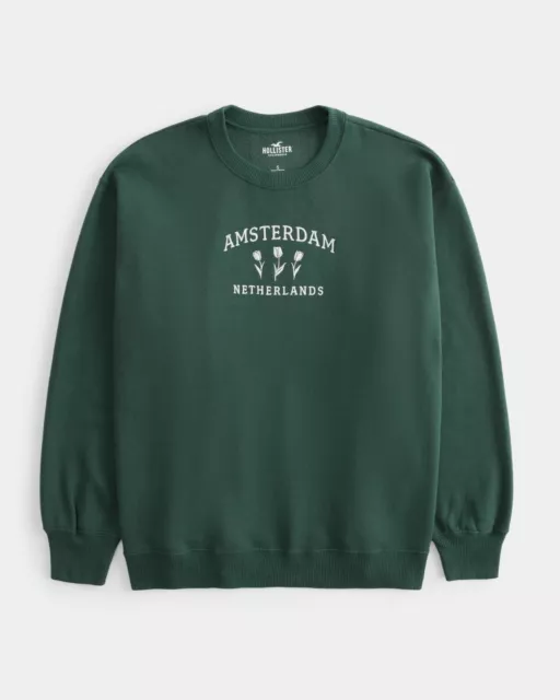 Hollister - Women's Oversized Amsterdam Graphic Sweatshirt - Green - Size: S