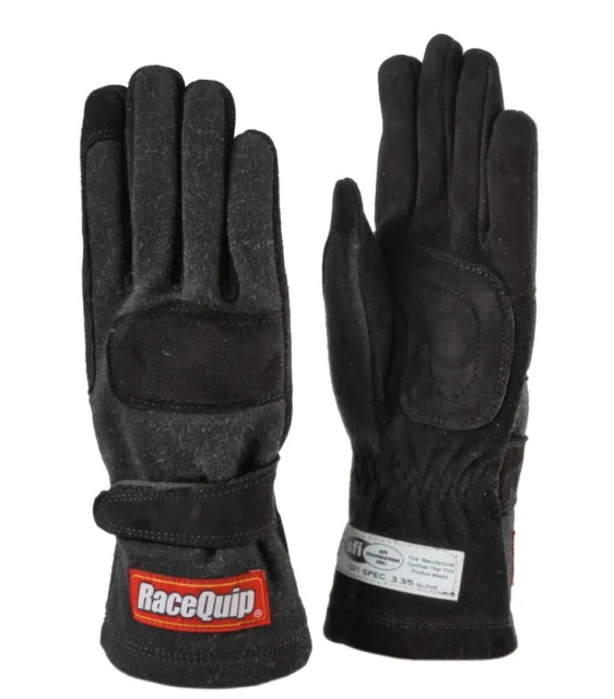 RaceQuip 3550095 Double Layer Racing Driving Gloves Youth Large Black SFI 3.3/5