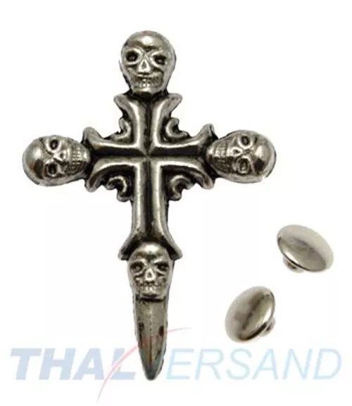 10 Stück Zierniete Totenkopf Kreuz Skull #126 Motivniete Niete Ziernieten Cross