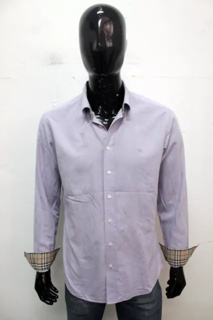 BURBERRY UOMO TAGLIA XL Camicia Chemise Shirt Manica Lunga Cotone Viola Logo EUR 99 90 PicClick IT