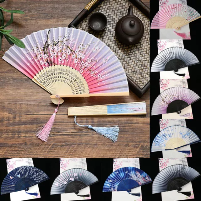 Folding Fan Silk Bamboo Hand Held Chinese Style Dance Fans Wedding Party Favors