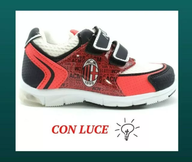Milan Ac scarpa da bambino Rossonero con luce e chiusura strappo Originale
