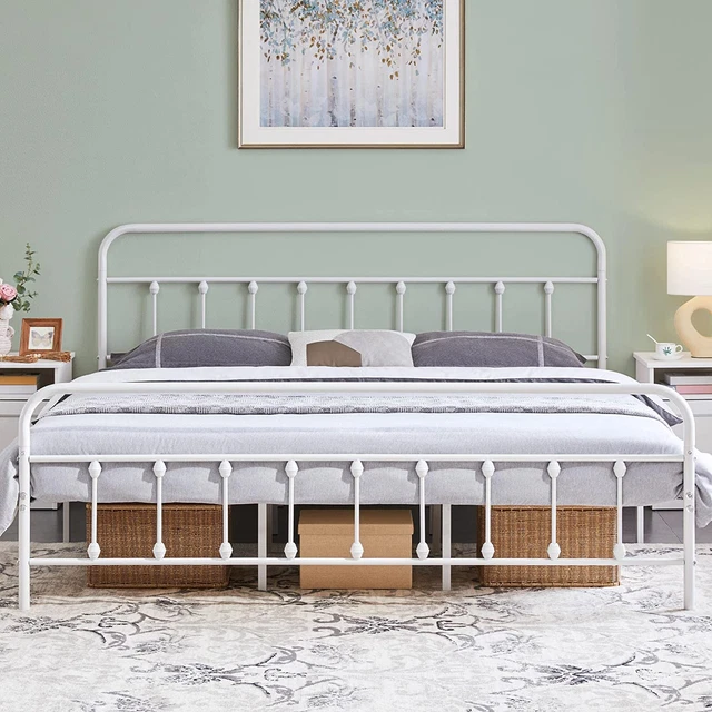 Classic Metal Platform Bed Frame Mattress Foundation with Victorian Style Iron-A