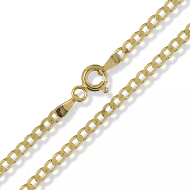 375 9Ct Gold Curb Chain Solid Yellow 16" Flat Choker Diamond Cut Link Necklace