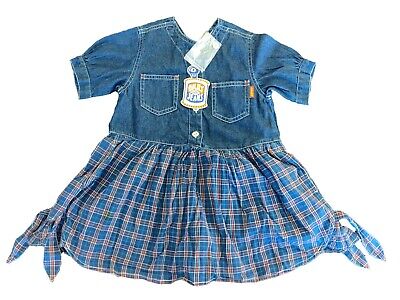New Oilily Vintage Kids Girls Denim Dress - Plaid Bottom 104 US 4-5