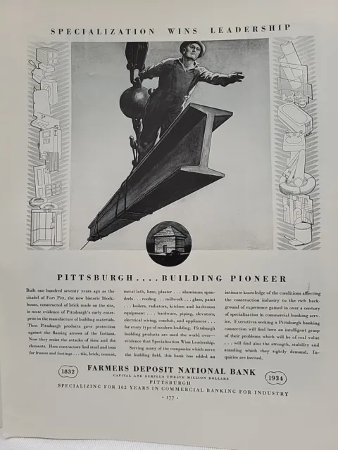 1934 Farmers Deposit National Bank Fortune Magazine Print Advertising Pittsburgh