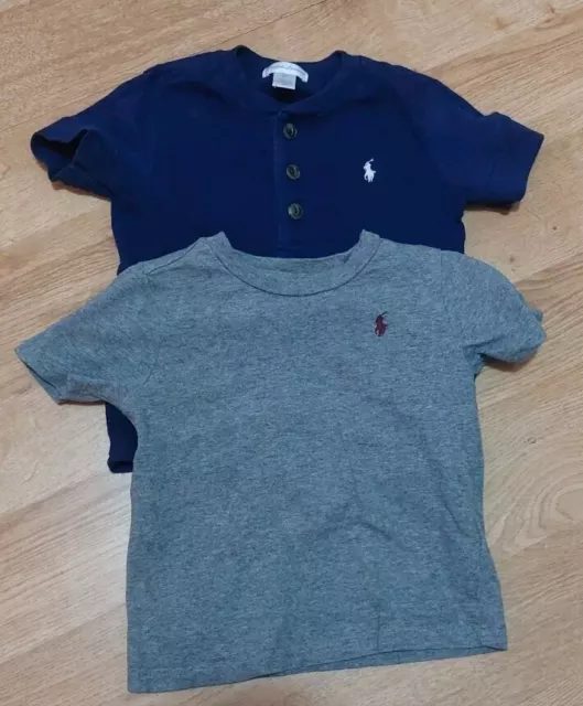 X2 POLO RALPH LAUREN Baby Boys Blue & Grey T-Shirts Top 18 Months Good Condition