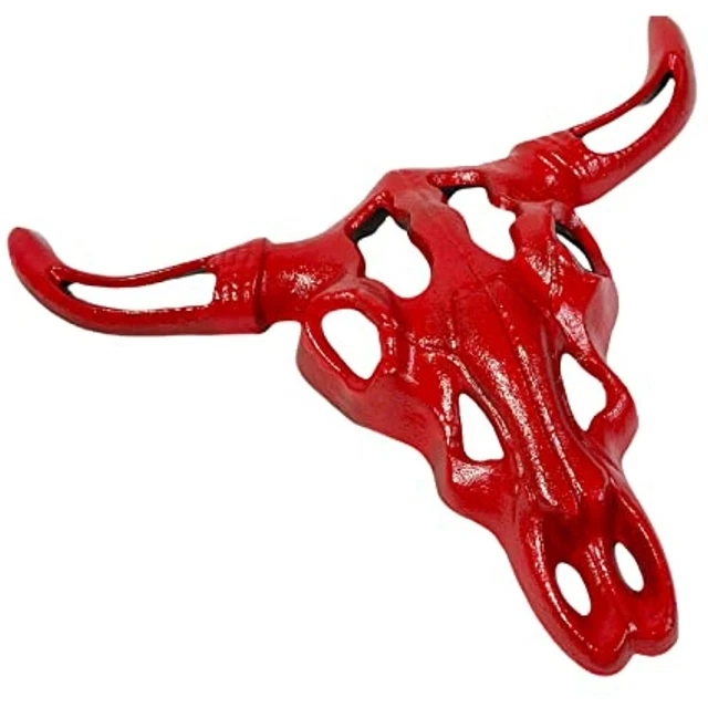 Urbalabs Cast Iron Ox Cow Longhorn Skull and Horns Cast Iron Wall Sculpture Wall