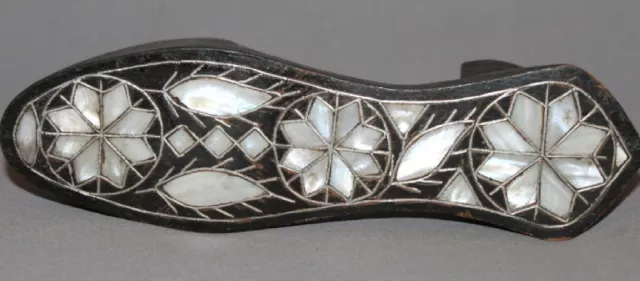 Antique Islamic Decorative Wood Shoe Mother Of Pearl Inlay