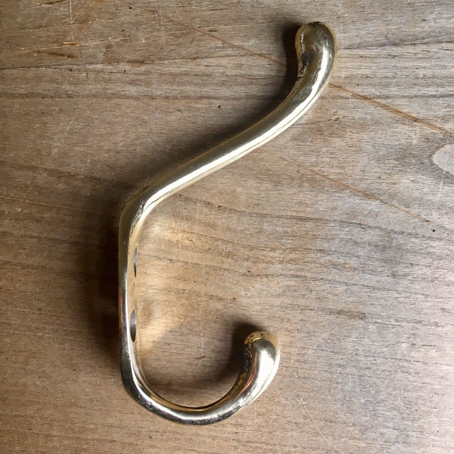 Set Of 4 Antique Brass Double Coat Hooks Victorian Vintage Reclaimed Old 8