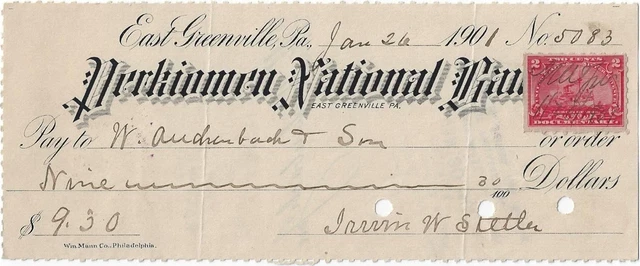 Perkiomen National Bank~East Greenville, Pa~W Auchenbach & Son Pottstown,Pa~1901