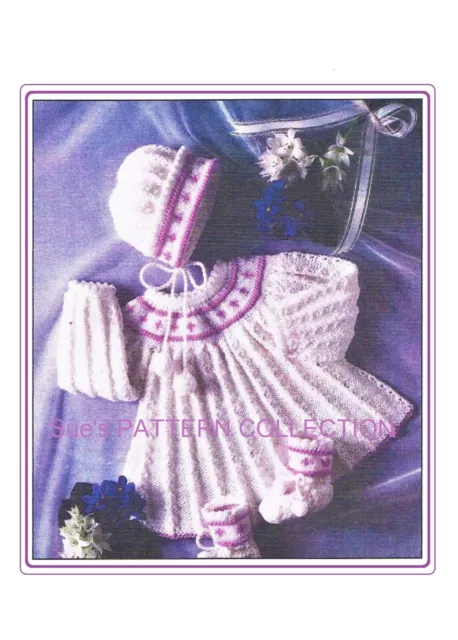 Baby or reborn doll Knitting pattern Dress, bonnet & booties.+ DK, matinee set.