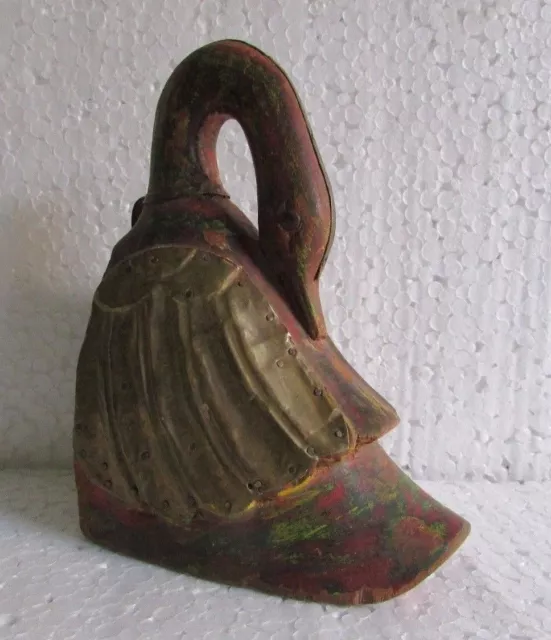 Vintage Old Hand Carved Brass Fitted Wall Hanging Wooden Bird Stork Crane Statue