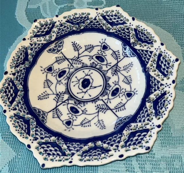 Andrea by Sadek Porcelain Blue & White Plate w/ Pierced Edge, 8” - PRE-OWNED 3