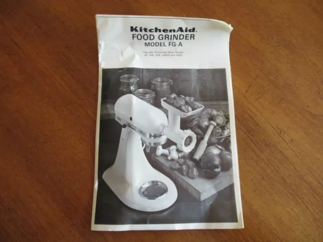 Genuine KitchenAid Meat Food Grinder FG-A Replacement  Manual Instructions