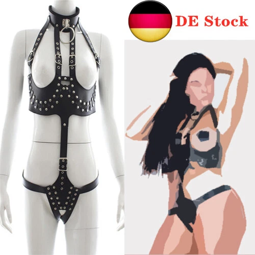 Reggiseno donna ecopelle body imbracatura cintura vita top cintura petto corsetto bustier DE
