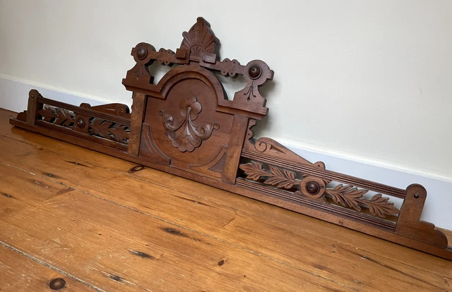 Rare Antique Carved Ornate Wooden Architectural Pediment Walnut Almost 5' Long