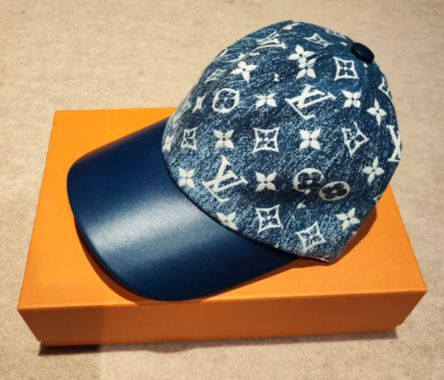 Louis Vuitton Baseball Cap Black Blue Leather Damier Monogram Hat