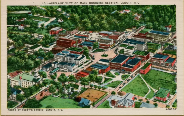 Air Aerial Airplane View Main Business Section Lenoir NC Postcard D38