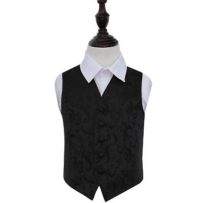 DQT Woven Floral Black Page Boys Wedding Waistcoat 2-14 Years