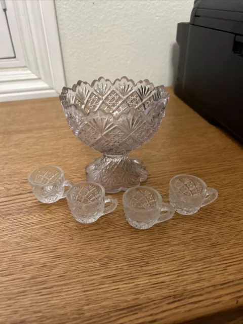 Westmoreland Thumbelina Clear Glass Miniature Punch Bowl Set w/4 Cups