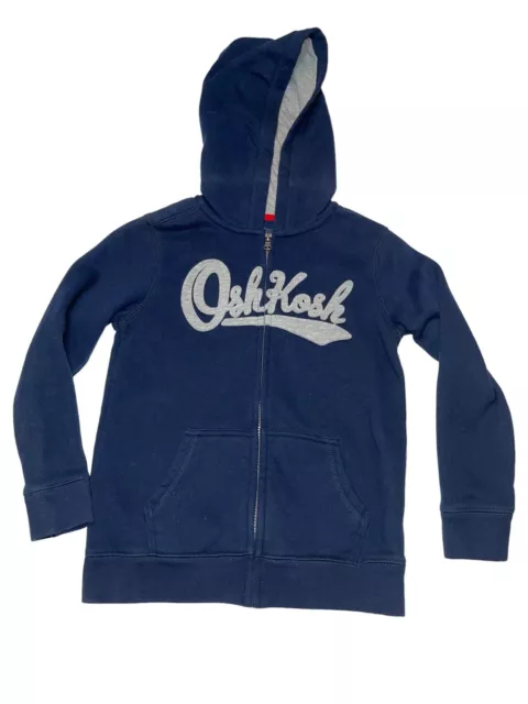OshKosh B'Gosh Boys Full Zip Logo Hoodie Sweatshirt Size 8 Navy Blue