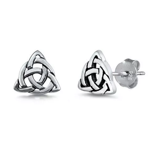 Celtic Design Stud Earrings Genuine Sterling Silver 925 Jewelry Face Height 8 mm