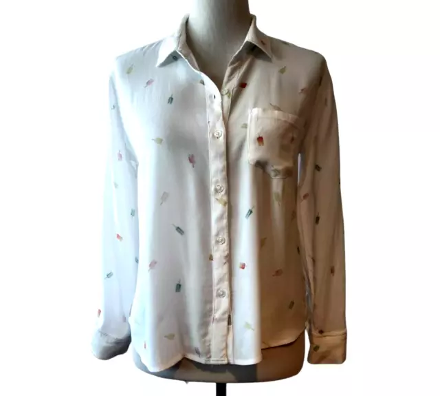 Rails Anthropologie Womens White Allover Popsicle Button Up L/S Kate Top Size XS