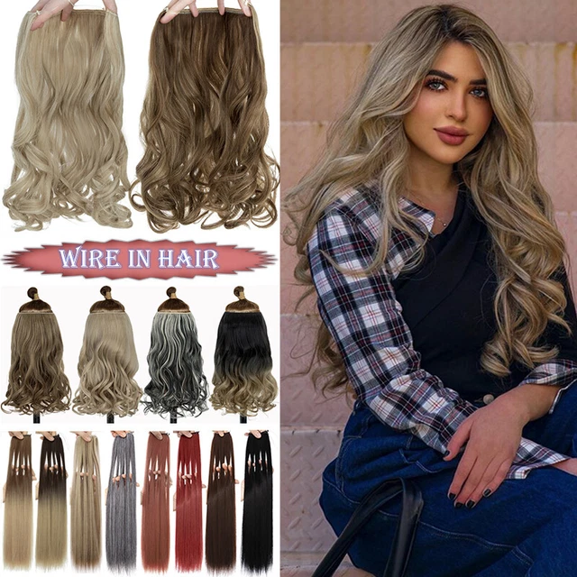100% Real Natural as Human Invisible Wire in Hair Extensions One-Piece & Ring US
