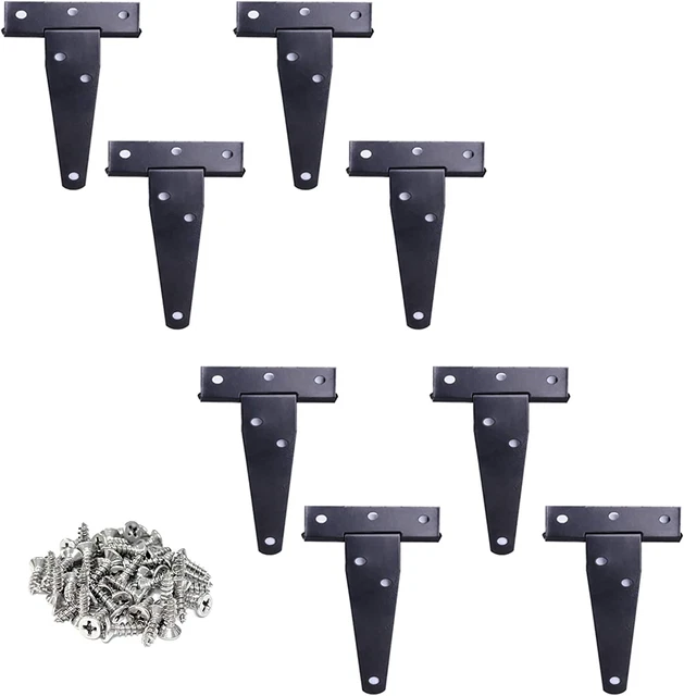T-Strap Shutter Hinge Shed Barn Straps Gate Door Black Hinges, 8 Pack 3 Inch Lig