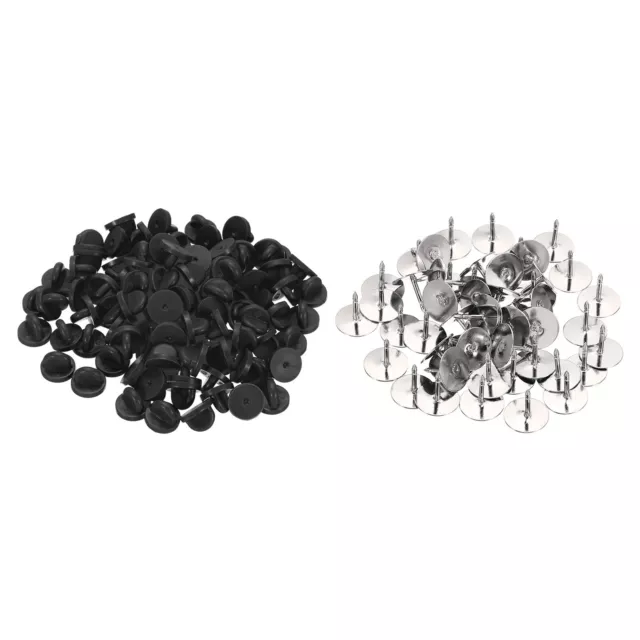2-in-1/100 Sets Rubber Pin Backs Lapel Brooch Pin Backing with Tacks Black