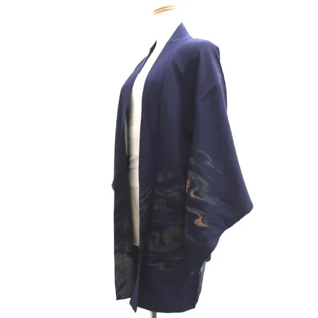 9237E3 Silk Vintage Japanese Kimono Haori Jacket Wave Chrysanthemum