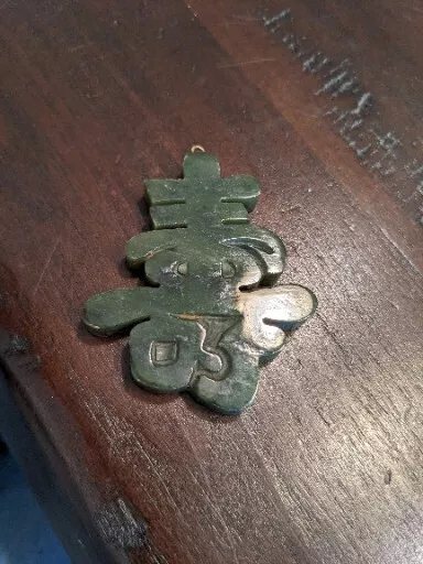 Large Green Jade Pendant Happiness Longevity Hand Carved 2.5"