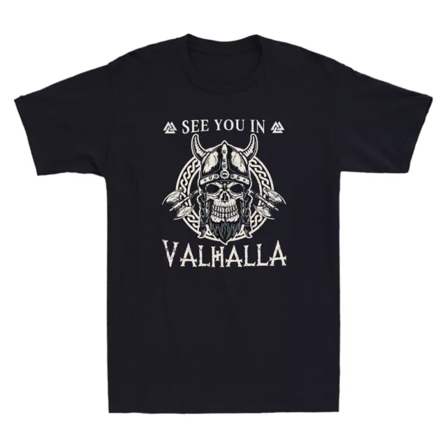 See You In Valhalla Horror Viking Warrior Skull Nordic Vintage Men's T-Shirt Tee