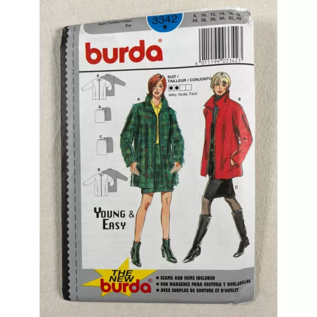 3342 Burda Sewing Pattern RARE 90s Jacket and Skirt Suit Sizes 8-10-12-14-16-18