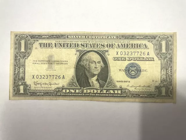 One Silver Certificate $1 - One Dollar Bill - Series 1957 B Circulated