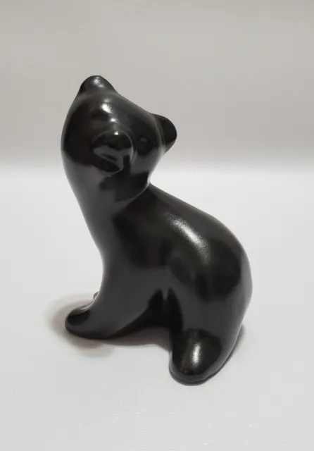 Vintage Pigeon Forge Pottery Signed Sitting Turned Head Black Bear Clay Figurine