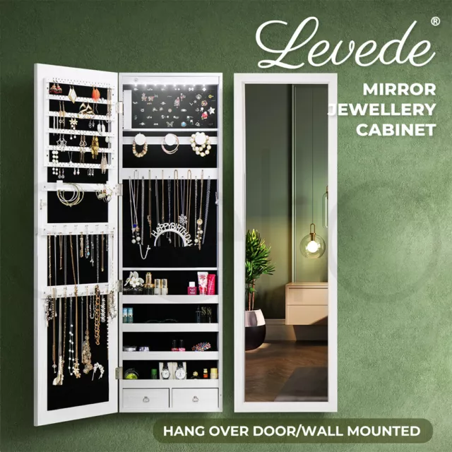 Levede Mirror Jewellery Cabinet LED Light Lockable Box Jewelry Storage Organiser