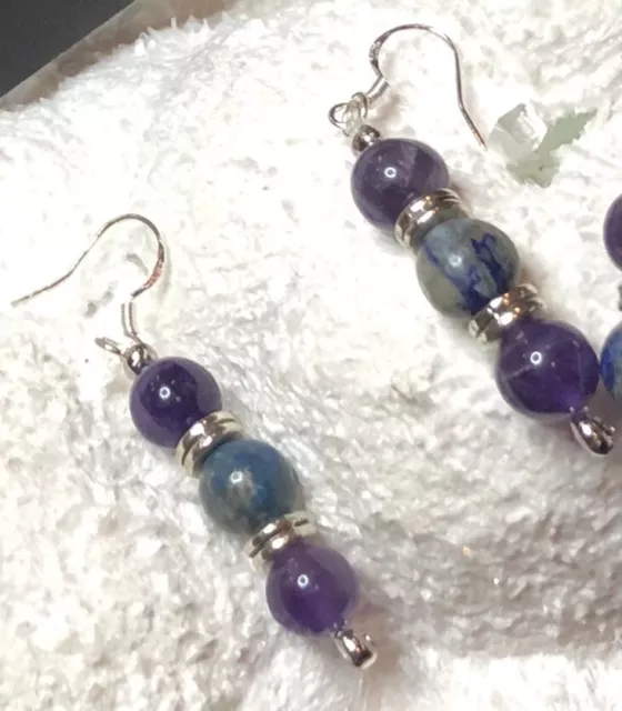 natural Amethyst and lapis lazuli Bead Earrings