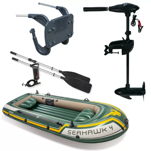 SET INTEX Seahawk 4 Schlauchboot Angelboot + Aussenbordmotor + Heckspiegel