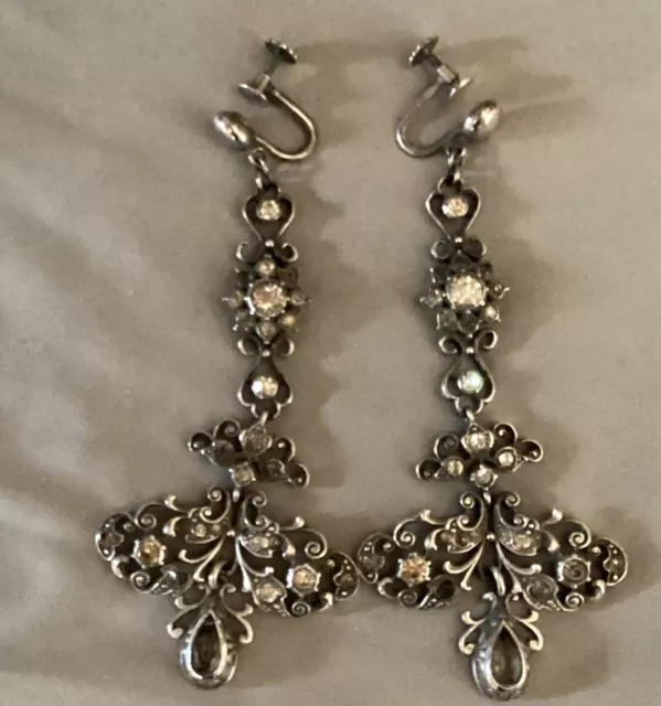 PAIR ANTIQUE 19TH C. Paste Silver Chandelier Earrings Continental $575. ...