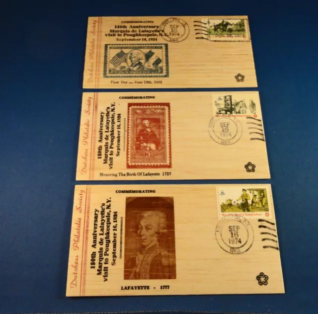 3 Wooden Covers: Dutchess Philatelic Society: SEP 16 1974 - LAFAYETTE