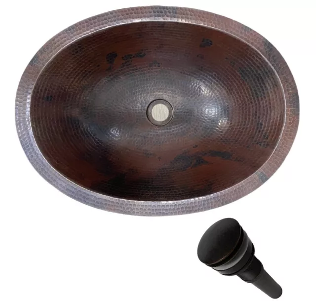 Oval 19" Hand Hammered Copper Bathroom Vanity Sink with Pop-Up Drain