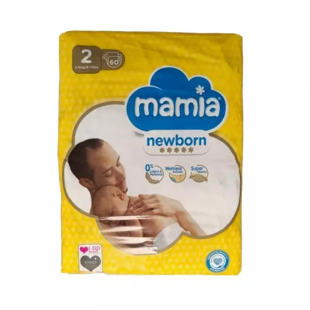 2x Mamia Size 2 Nappies NewBorn 60 Pack