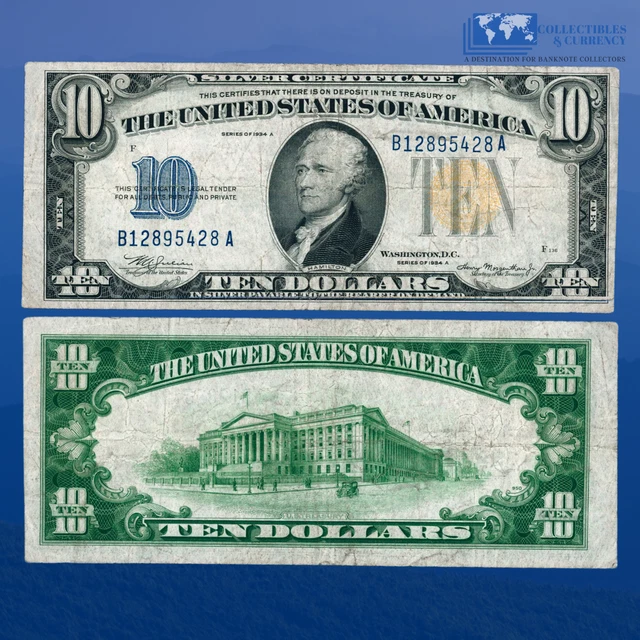 Fr.2309 1934A $10 Silver Certificate Yellow Seal "North Africa", VF #95428