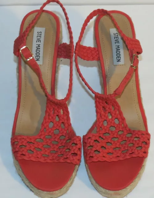 Women's Steve Madden Red & Tan Wedge Heel Sandal Shoes Size 11