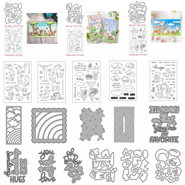 Cute Animals Sentiment Clear Stamp Coordinating Metal Cutting Dies Diy Scrapbook