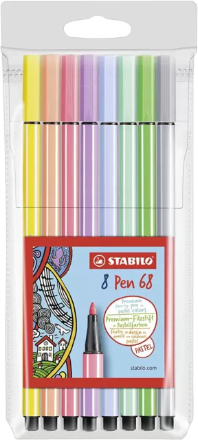 STABILO Premium-Filzstift 68-Büro Pen Schule Pastellfarben Fasermaler 8er Pack