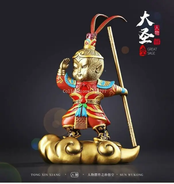 9'' Chinese Bronze colour enamels mythology Buddha monkey king Sun Wukong Statue