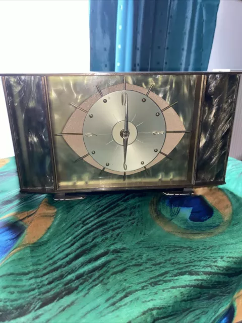 Vintage Mid Century Metamec Eyeball Eye Iconic Mantle Clock Green Onyx Atomic